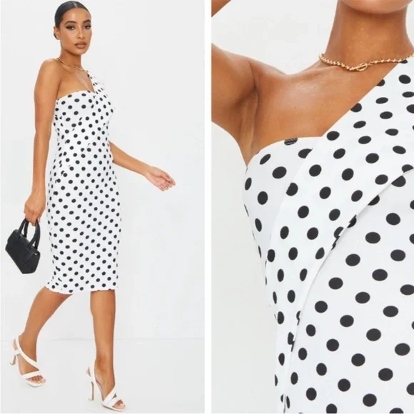 PLT One-Shoulder Polka Dot Midi Dress -SIZE 8 NWT - Picture 2 of 3
